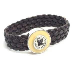 3/$30 FOSSIL LEATHER BRAID BRACELET BROWN MAGNETIC CLASP BOHO